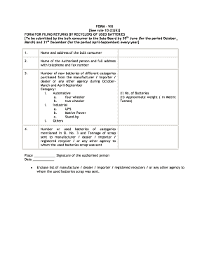 Form Viii Battery Return