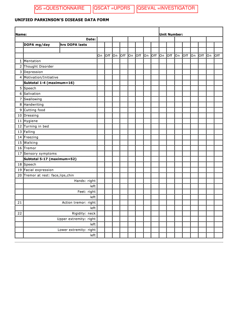 UNIFIED PARKINSONS DISEASE DATA FORM