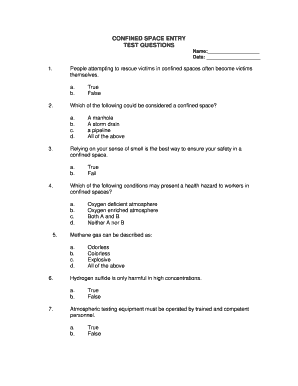 Confined Space Entry Test Answers  Form