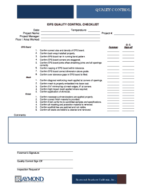 EIFS QUALITY CONTROL CHECKLIST  Form