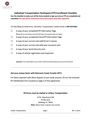 Individual Transportation Participant ITP Enrollment Checklist Dev Lefleur  Form