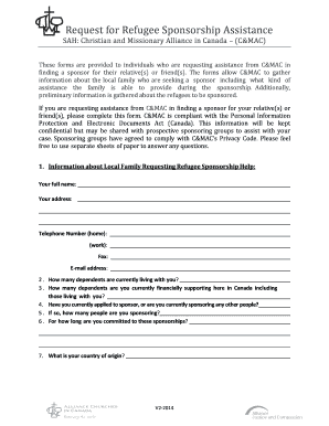 Request for Refugee Sponsorship Assistance  Form