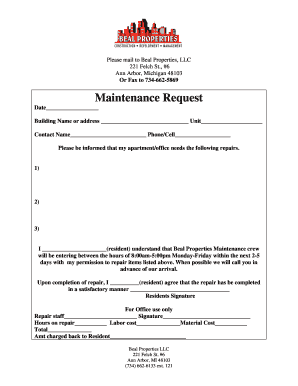 Beal Properties Maintenance  Form