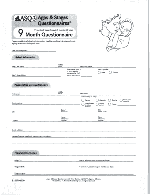 9 Month Questionnaire  Form
