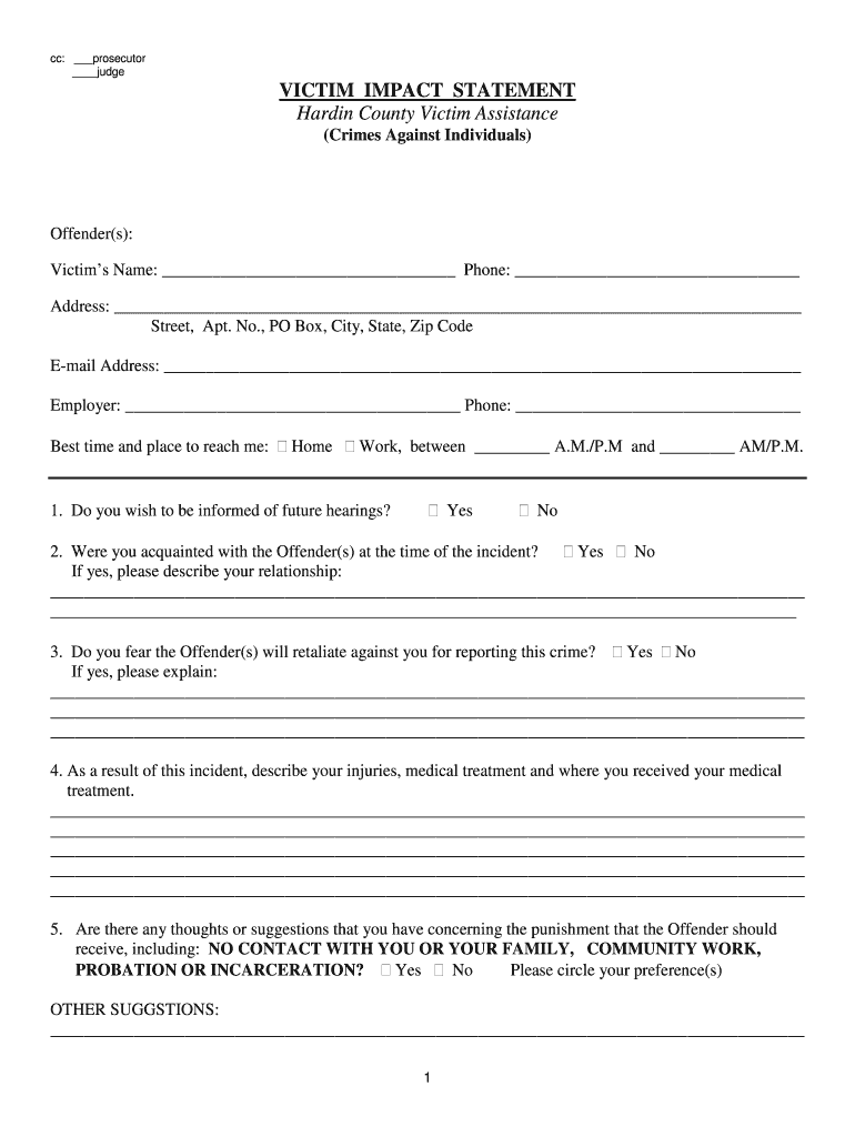 VICTIM IMPACT STATEMENT Assault Crimedoc  Form