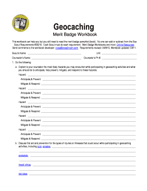 Geocaching Merit Badge Pamphlet  Form
