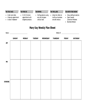 Mary Kay Weekly Plan Sheet  Form