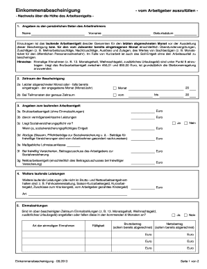 Einkommensbescheinigung Arbeitgeber  Form