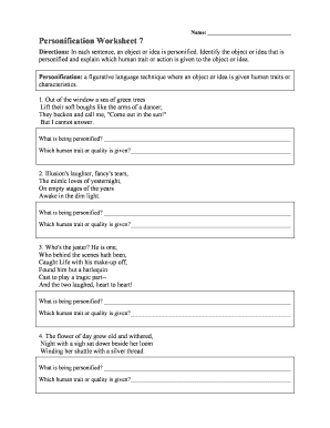 Personification Worksheet PDF  Form