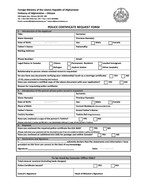 Police Clearance Certificate Afghanistan  Form