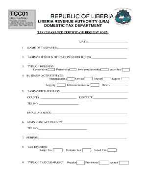 Liberia Revenue Authority Tax Clearance  Form