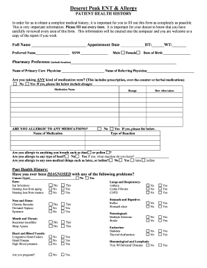 Desert Valley ENT Health History Form