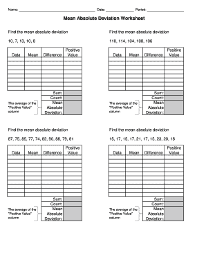 Mean Absolute Deviation Worksheet  Form