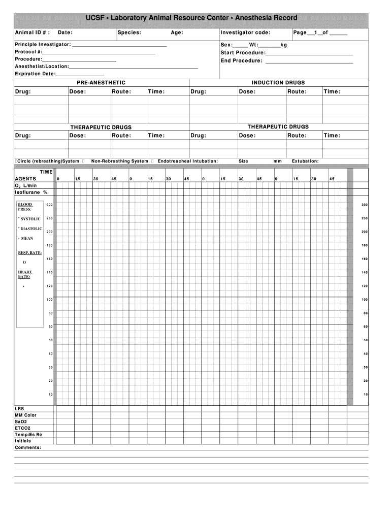 BUCSFb Laboratory Animal Resource Center Anesthesia Record  Form