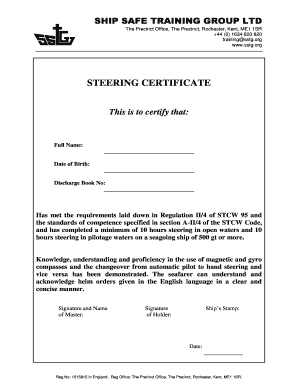 On Board Steering Certificate Sample  Form