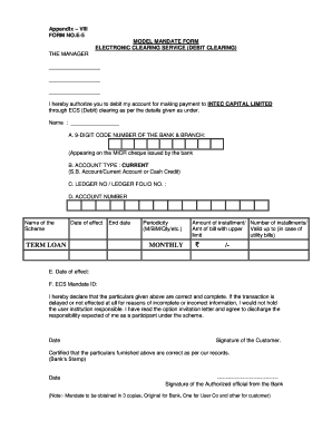 ECS Form Intec Capital Limited