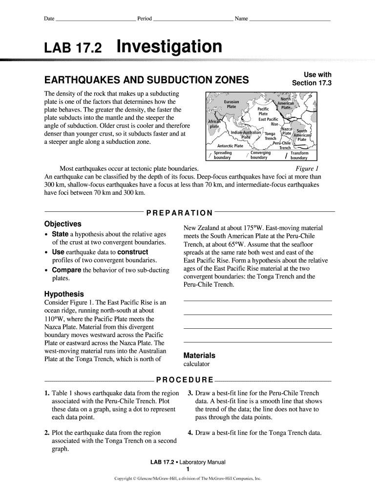 Lab 17 2 Earthquakes and Subduction Zones Answer Key  Form