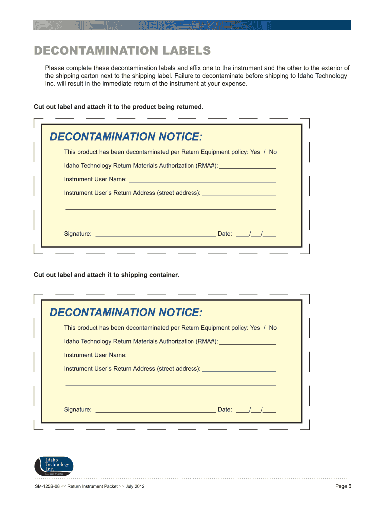  DECONTAMINATION LABELS 2012-2024