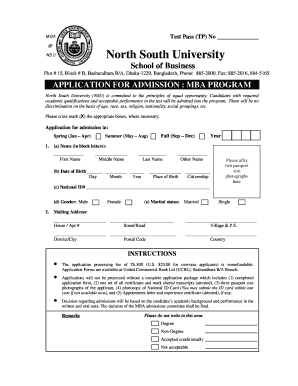MBA Test Pass TP No NSU North South University School of W3 Northsouth  Form