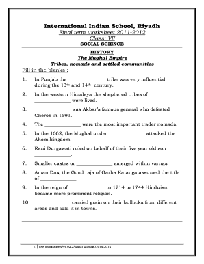 Worksheet on Tribes Nomads and Settled Communities  Form