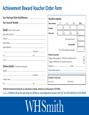 Whsmith Achievement Reward Voucher Order Form