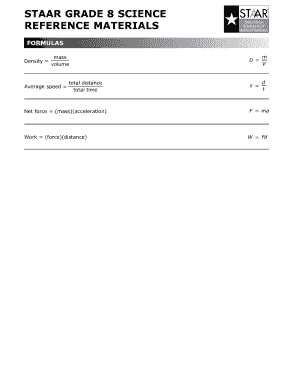 8th Grade Staar Reference Sheet  Form