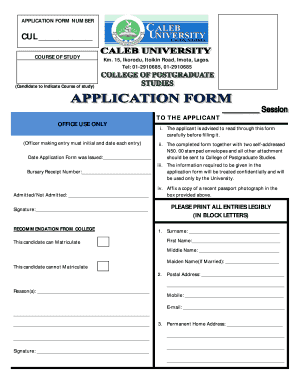Caleb University Application Form