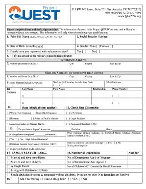 Project Quest Application  Form