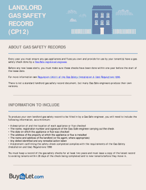 Landlord Gas Safety Record CP12 *Guidance Document Only* This  Form