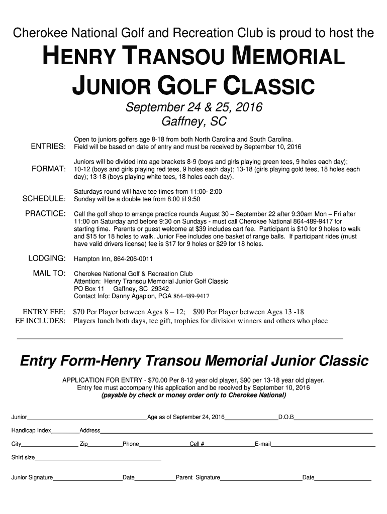 Henry Transou Junior Memorial  Form