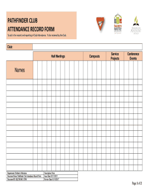 PATHFINDER CLUB ATTENDANCE RECORD FORM