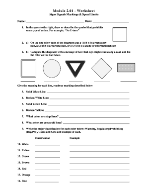 Drivers Ed Worksheets PDF  Form