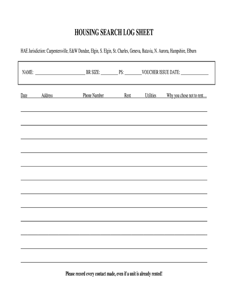 Housing Log Sheet  Form