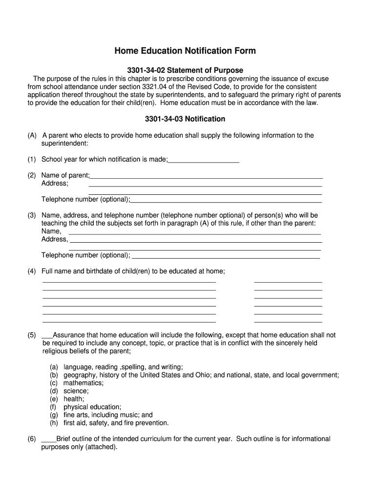 Ohio Homeschool Notification Letter Sample  Form