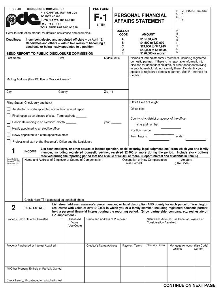 BPersonal Financialb Affairs BStatementb Public Disclosure Commission Pdc Wa  Form