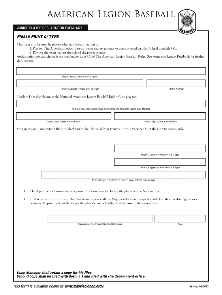  J77 Team Declaration Form  Masslegionbb 2012-2024