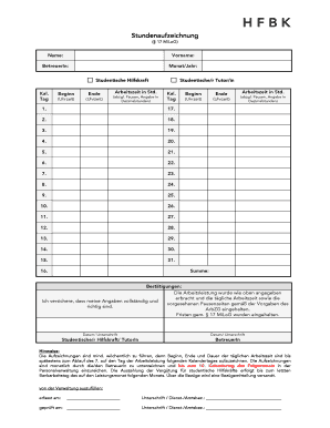 Stundenaufzeichnungen  Form