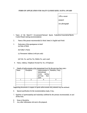 FORM of APPLICATION for RAJIV GANDHI KHEL RATNA AWARD Indianathletics