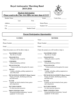 RA Band Student Information Sheet