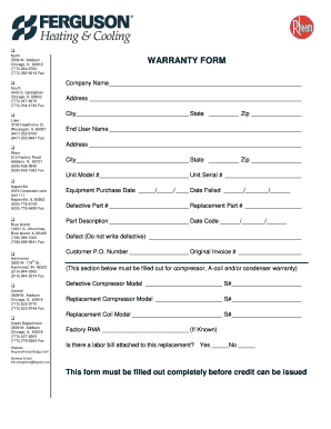 Ferguson Warranty Claim  Form