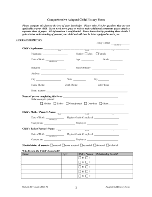 Comprehensive Adopted Child History Form