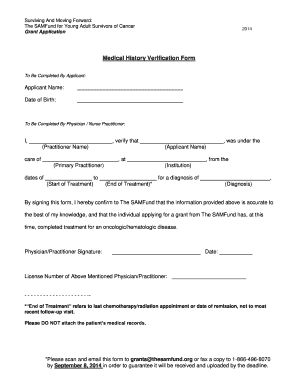 Medical History Verification Form the Samfund Thesamfund