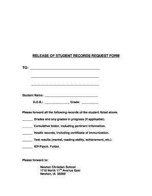 RELEASE of STUDENT RECORDS REQUEST FORM