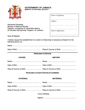 Application for Jamaican Citizenship by Descent 2008