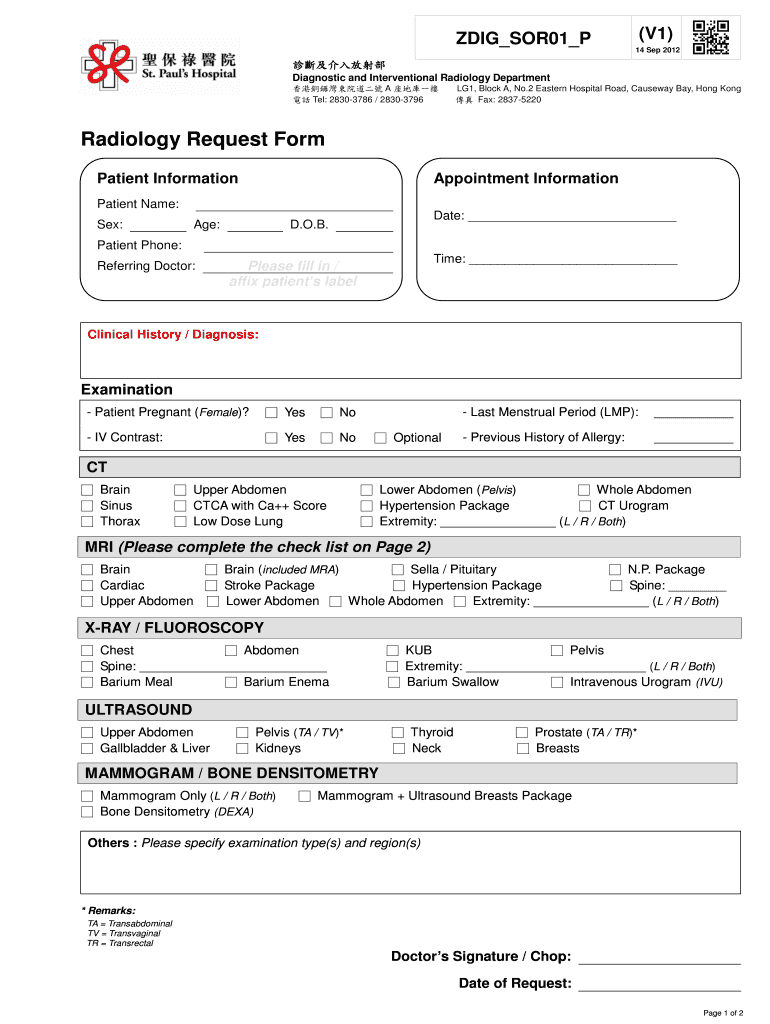 Radiology Request Form Bstpaulbborgbbhkb