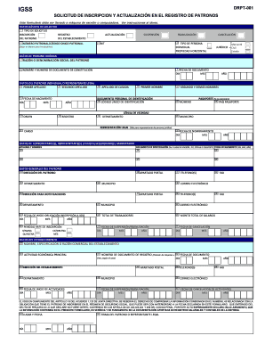 DRPT0010000 IGSS SOLICITUD DE INSCRIPCION Y ACTUALIZACIN EN EL REGISTRO DE PATRONOS Este Formulario Debe Ser Llenado a Mquina De