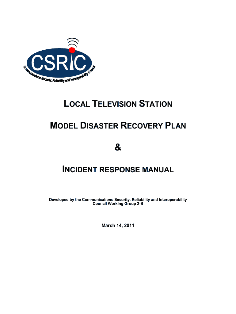 Local Television Station Model Disaster Recovery Plan Incident  Form