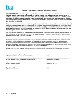 General Consent for Care and Treatment Consent Health to You  Form