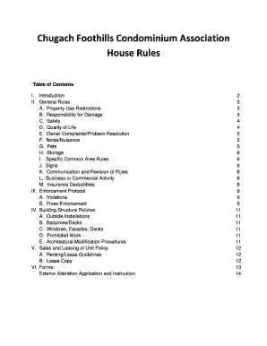 Chugach Foothills Condominium Association House Rules  Form