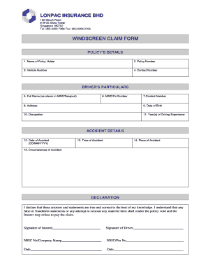 Lonpac Windscreen Claim  Form